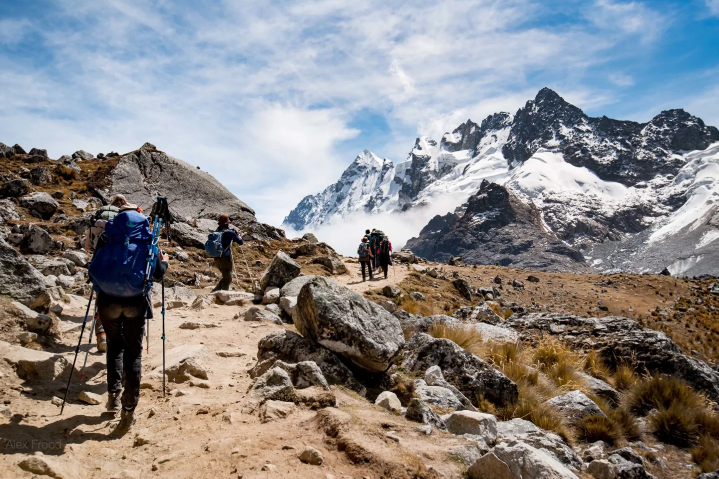 Salkantay trek trekking amougst the snowy mountains Hero Alex Frood Peru