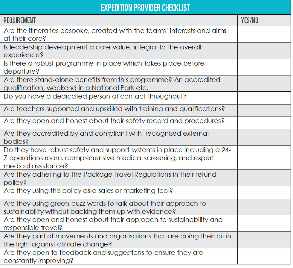 EXPEDITION PROVIDER CHECKLIST